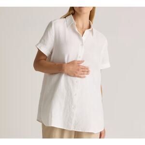 Quince White Linen Maternity & Nursing Short Sleeve Shirt (M)
